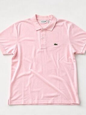 Lacoste Men’s Light Pink Pique Polo Shirt with Green Crocodile